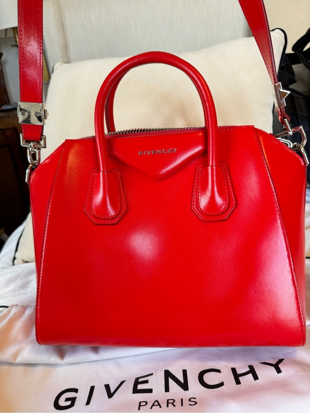 Givenchy Red Leather Satchel with Top Handles